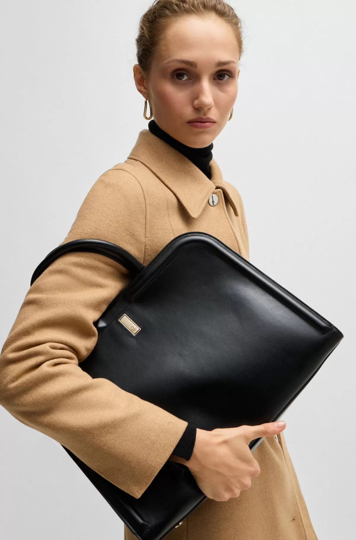 HUGO BOSS Ariell Tote Bag I Læder Med Udtagelig Pouch Sort New