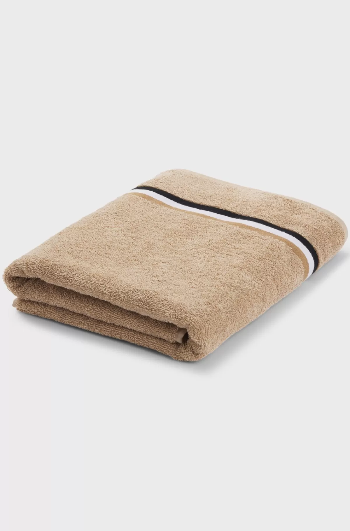 HUGO BOSS Badehåndklæde I Bomuldsfrotté Med Signaturstribe Beige Hot