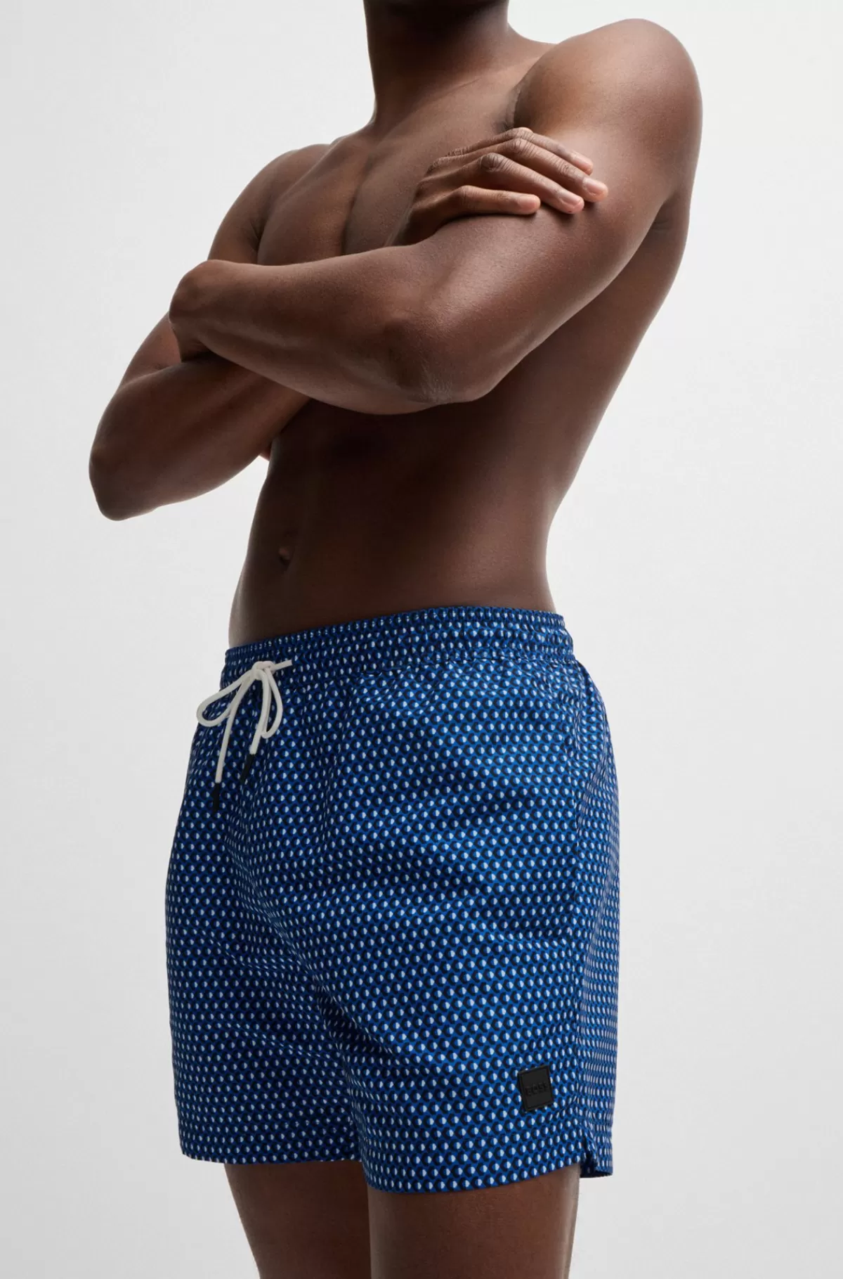 HUGO BOSS Badeshorts Med Logomærkat Og Sæsonbestemt Print Blå Clearance