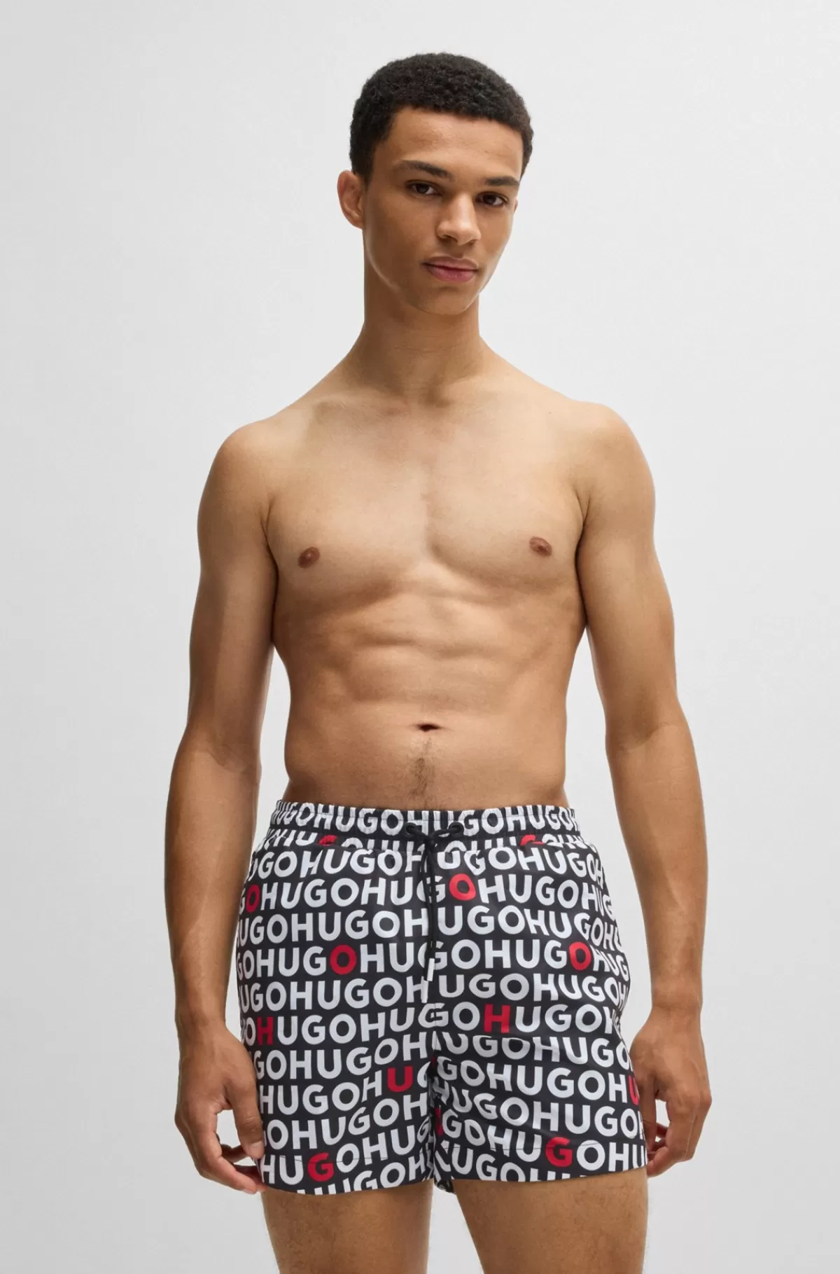 HUGO BOSS Badeshorts Med Logoprint Og Løbesnor Sort Hot
