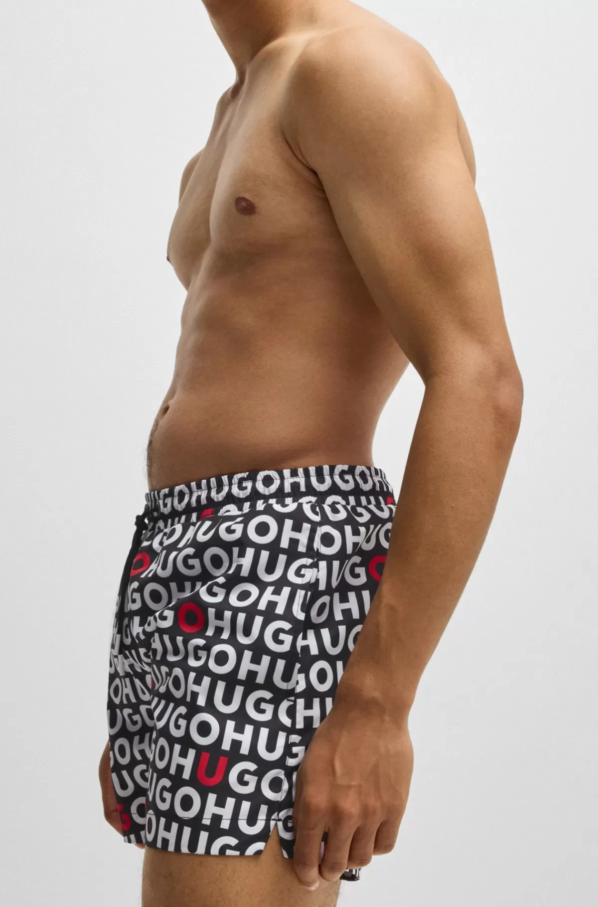 HUGO BOSS Badeshorts Med Logoprint Og Løbesnor Sort Hot