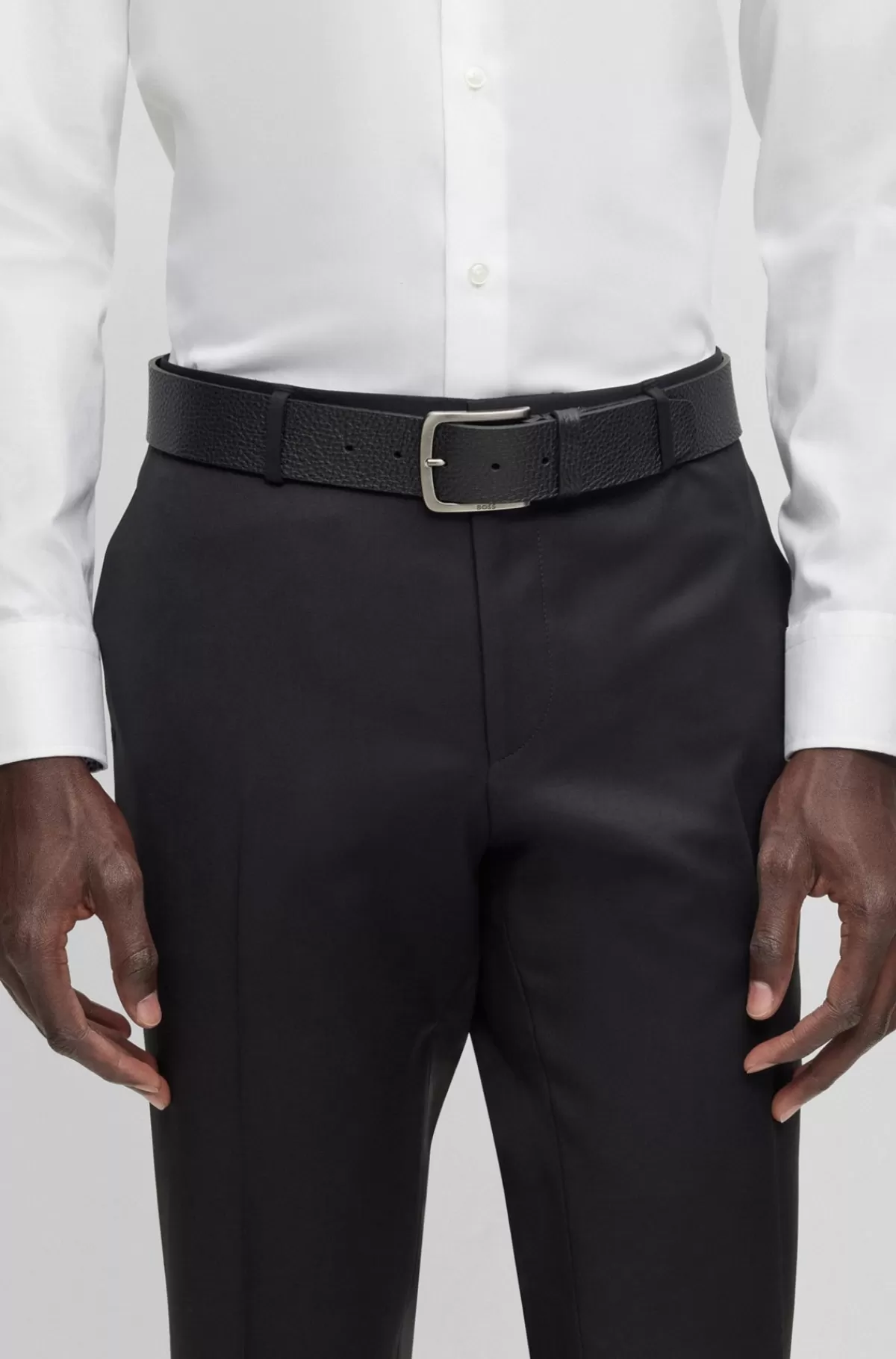 HUGO BOSS Bælte I Italiensk Læder Med Kraftig Struktur Med Logospænde Sort Best