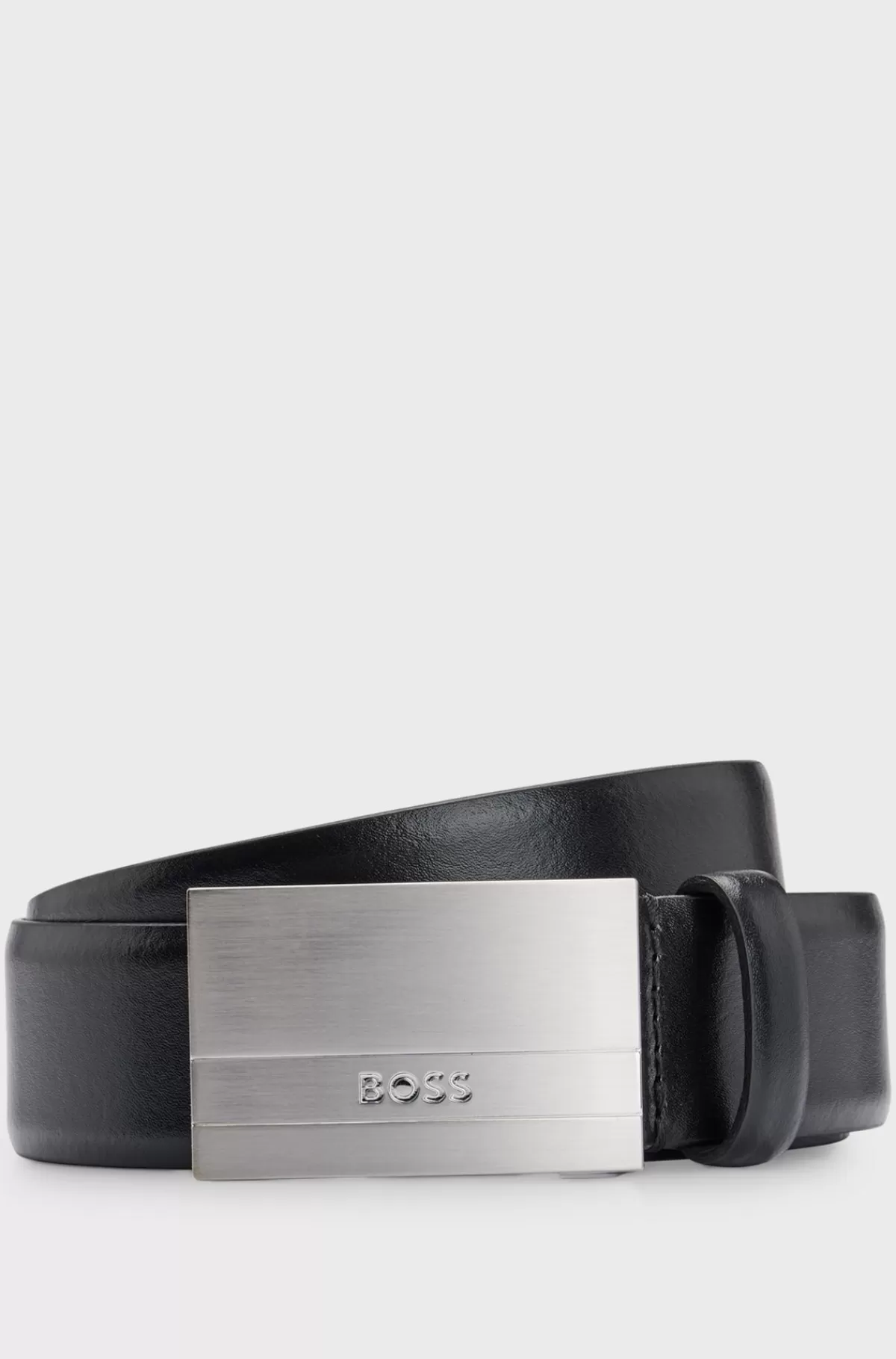 HUGO BOSS Bælte I Italiensk Læder Med Logo-pladespænde Sort Fashion