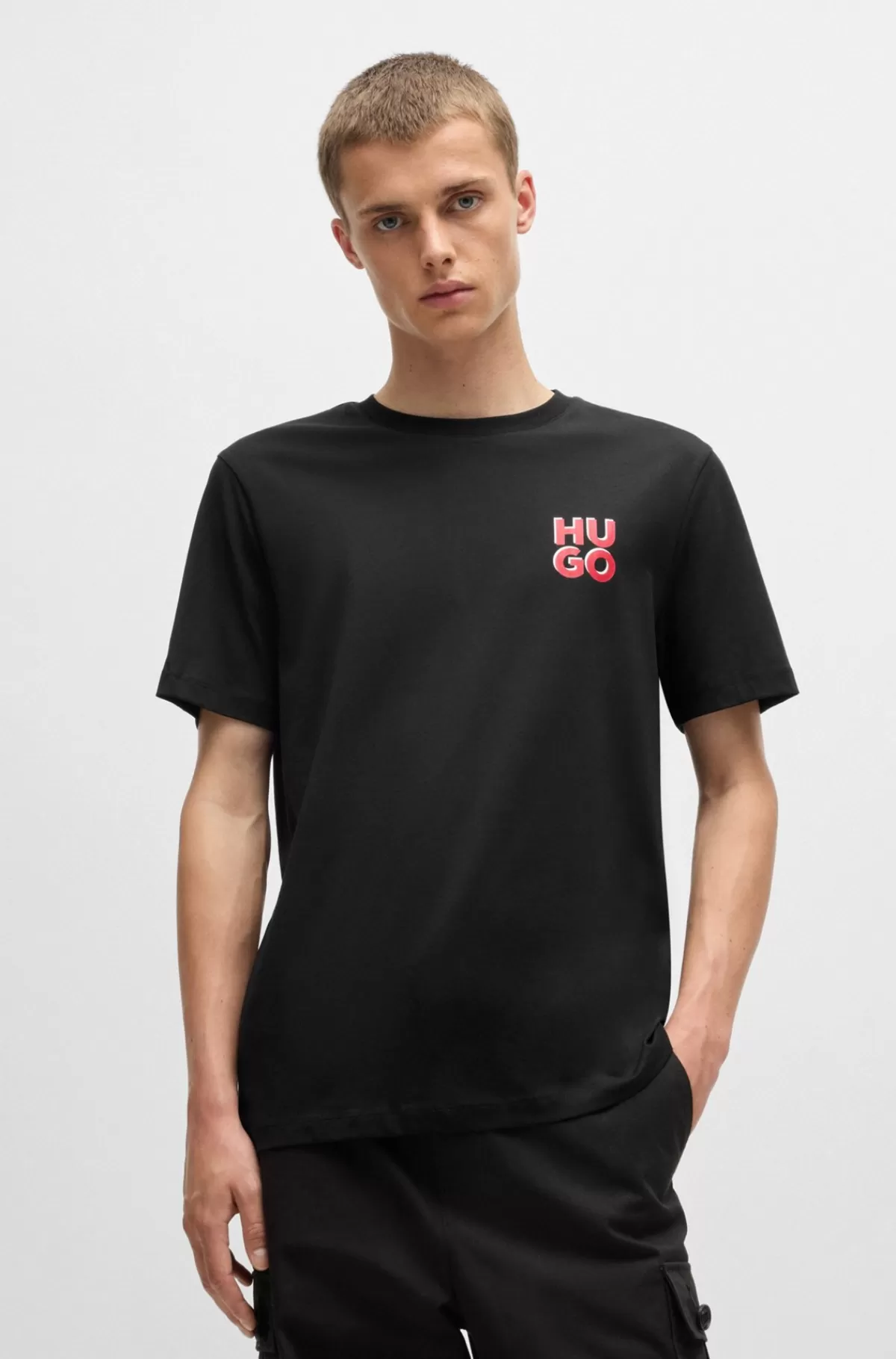 HUGO BOSS Bomuldsjersey-T-shirt Med Stablet Logoprint Sort Hot