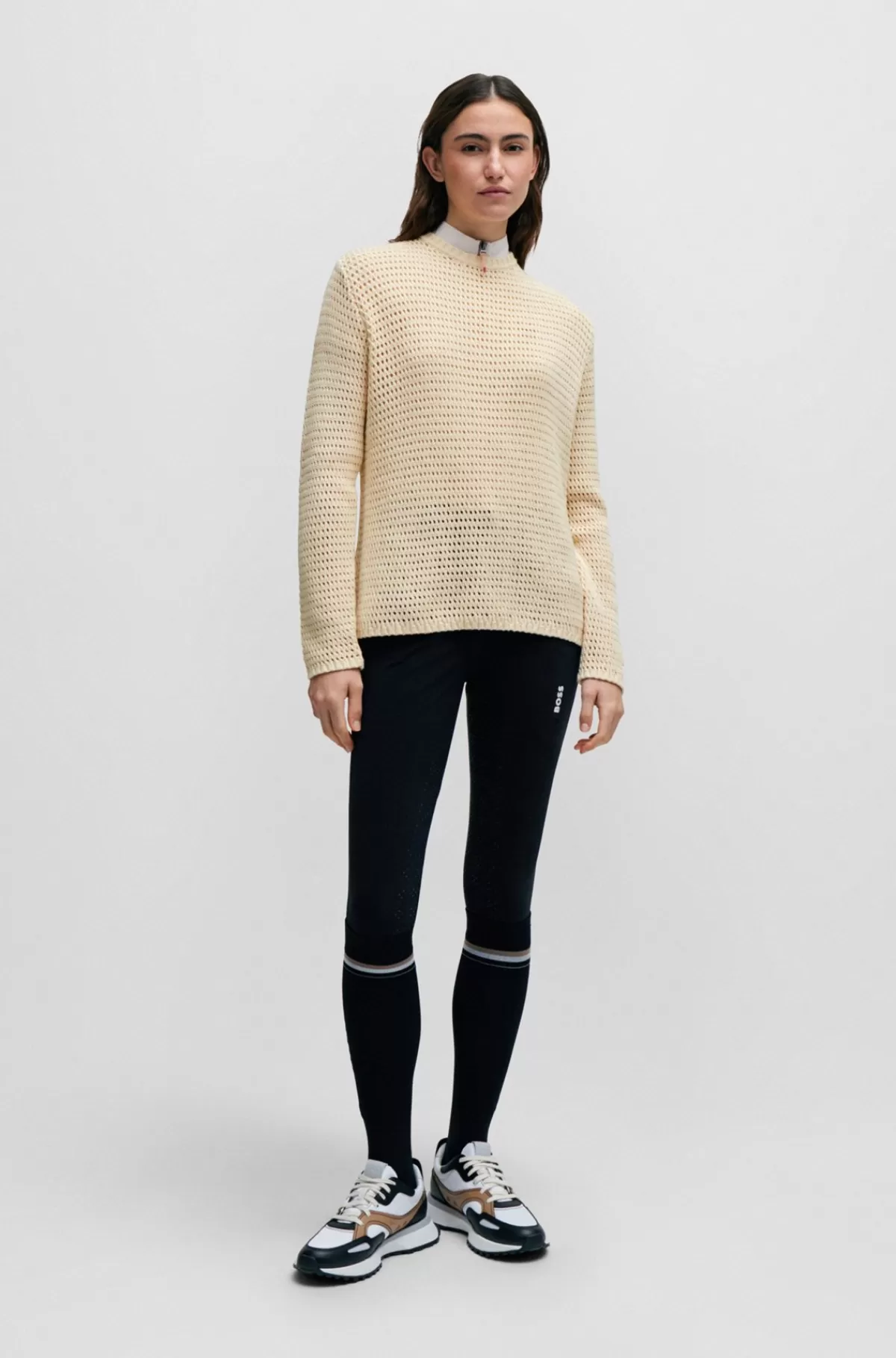 HUGO BOSS Bomuldssweater Til Hestesport Med Logomærke I Silikone Lys beige Fashion