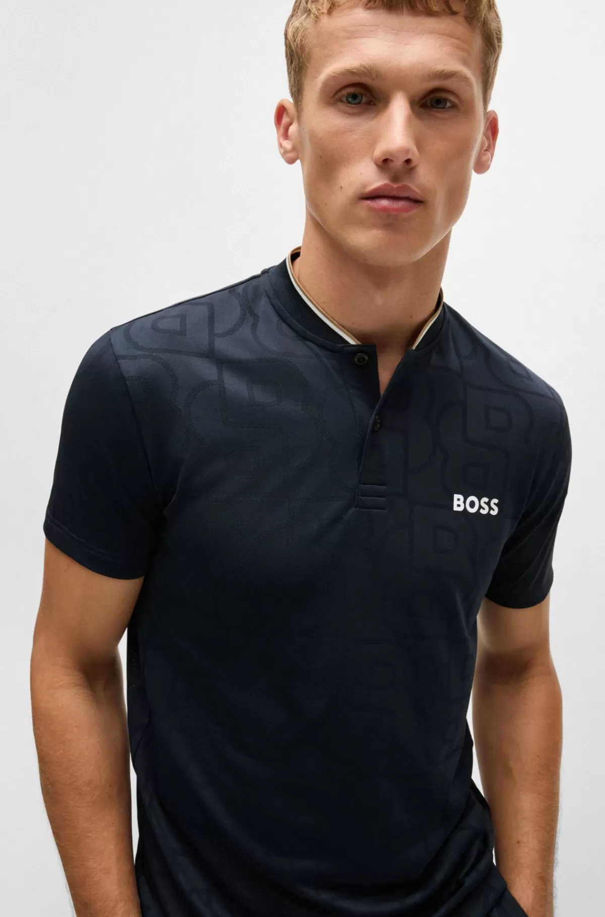 HUGO BOSS BOSS X Matteo Berrettini-poloshirt I Mesh Med Monogrammønster Mørkeblå Shop