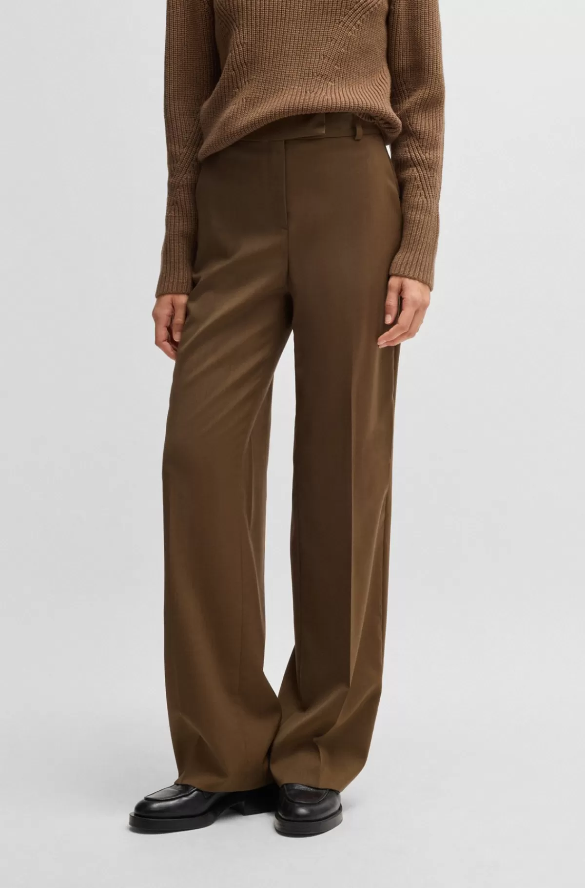 HUGO BOSS Bukser Med Lige Ben I Ny Uld Brun Fashion