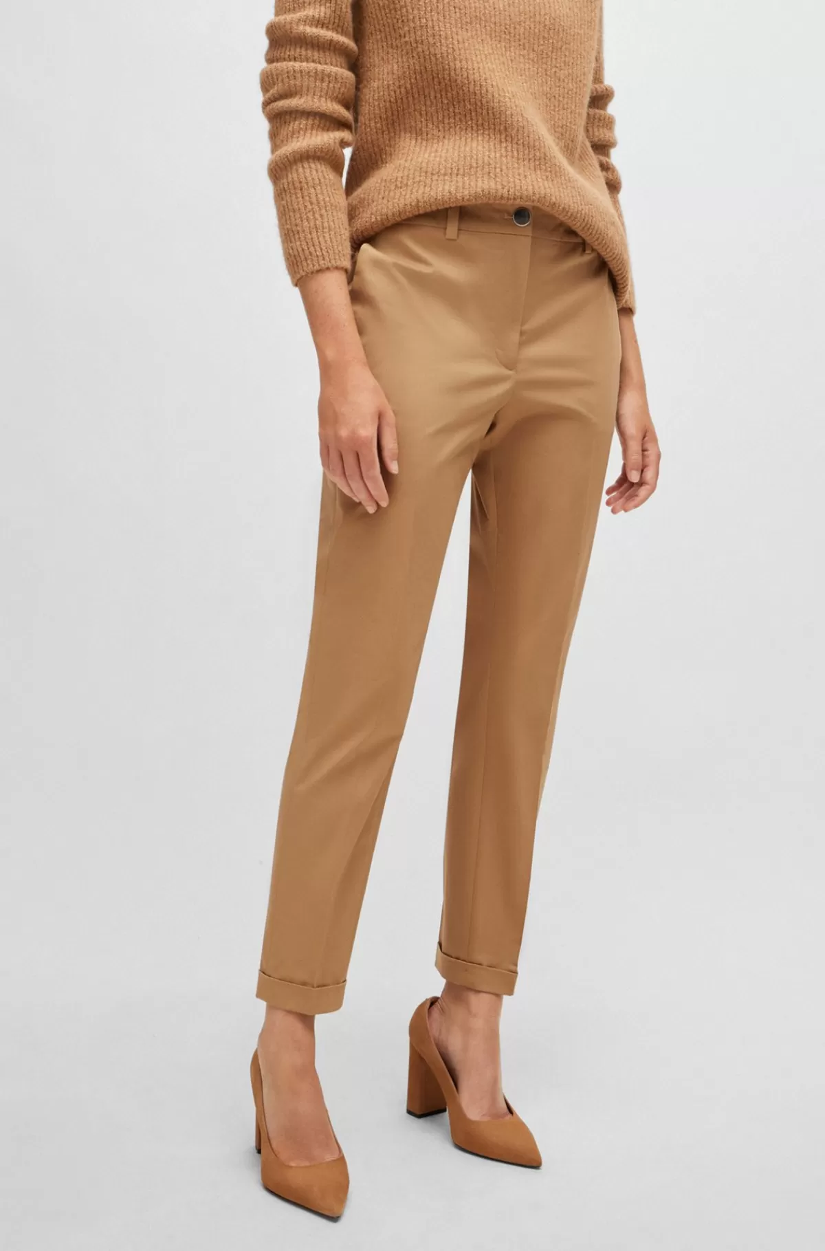 HUGO BOSS Bukser Med Regular Fit Af Bomuldstwill Med Stræk Beige Store