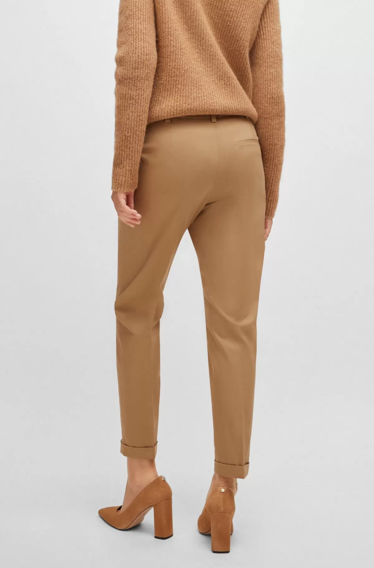 HUGO BOSS Bukser Med Regular Fit Af Bomuldstwill Med Stræk Beige Store