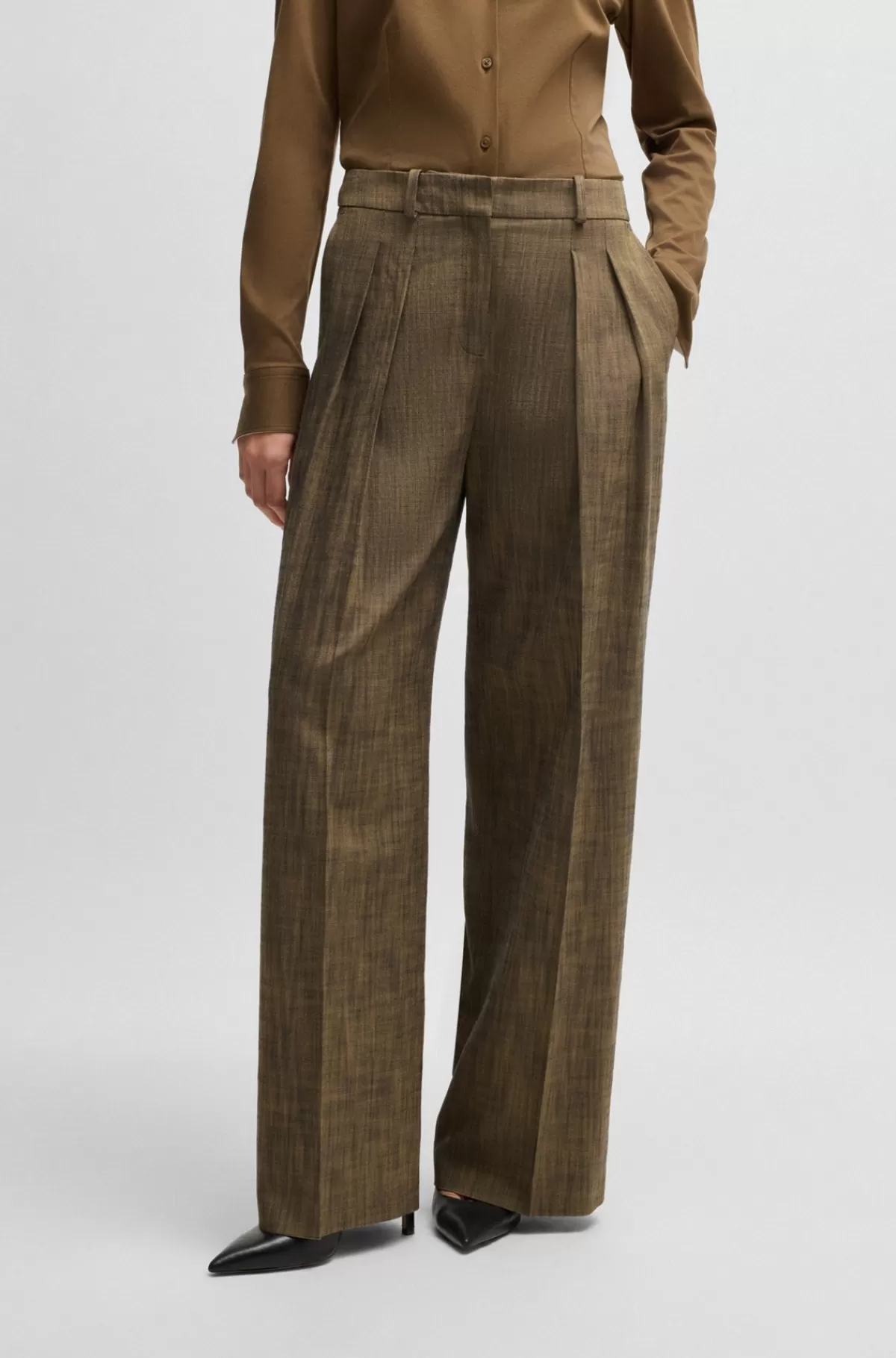 HUGO BOSS Bukser Med Regular Fit I Meleret Sharkskin Brun mønstret Store