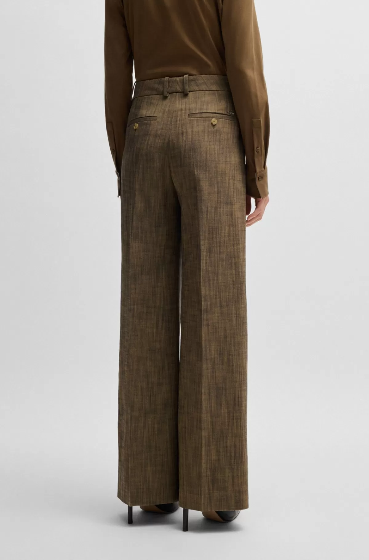 HUGO BOSS Bukser Med Regular Fit I Meleret Sharkskin Brun mønstret Store