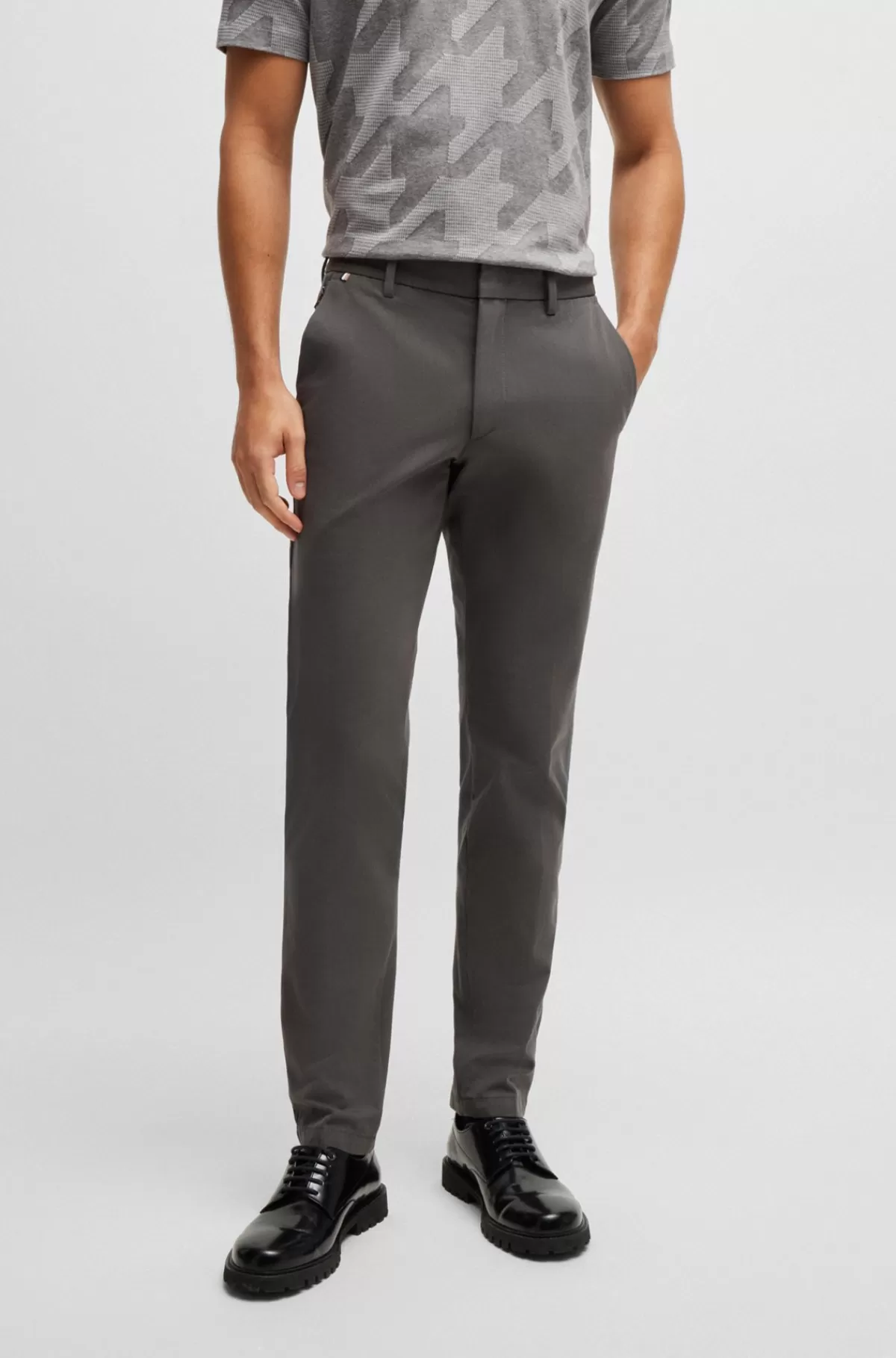 HUGO BOSS Bukser Med Slim Fit I Bomuldsblanding Med Stræk Mørkegrå Cheap