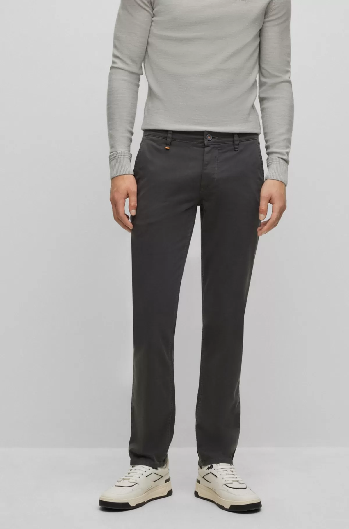 HUGO BOSS Bukser Med Slim Fit I Bomuldssatin Med Stræk Mørkegrå Fashion