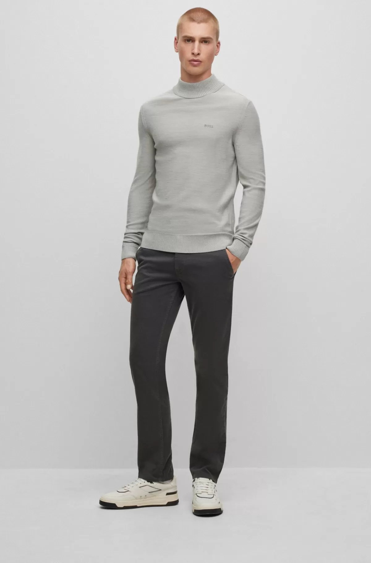 HUGO BOSS Bukser Med Slim Fit I Bomuldssatin Med Stræk Mørkegrå Fashion