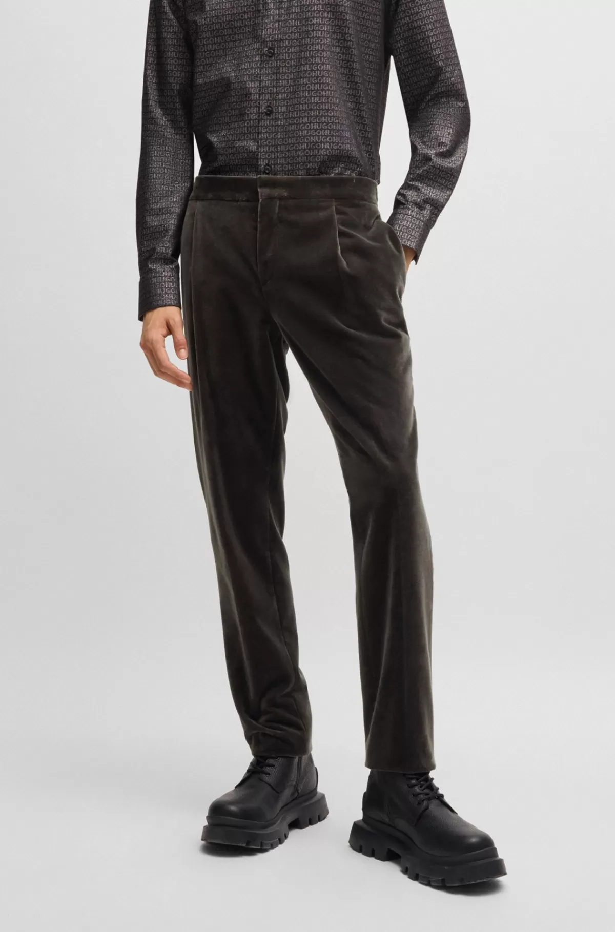HUGO BOSS Bukser Med Slim Fit I Bomuldsvelour Mørkegrå Best Sale