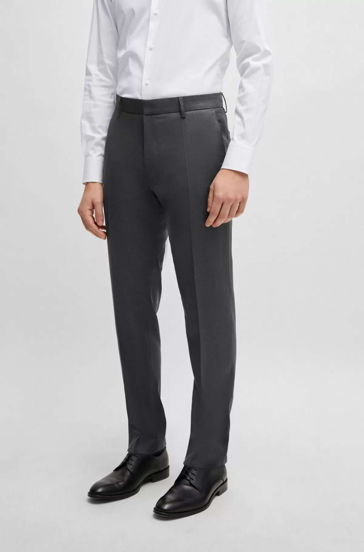 HUGO BOSS Bukser Med Slim Fit I Serge Af Ny Uld Mørkegrå Cheap