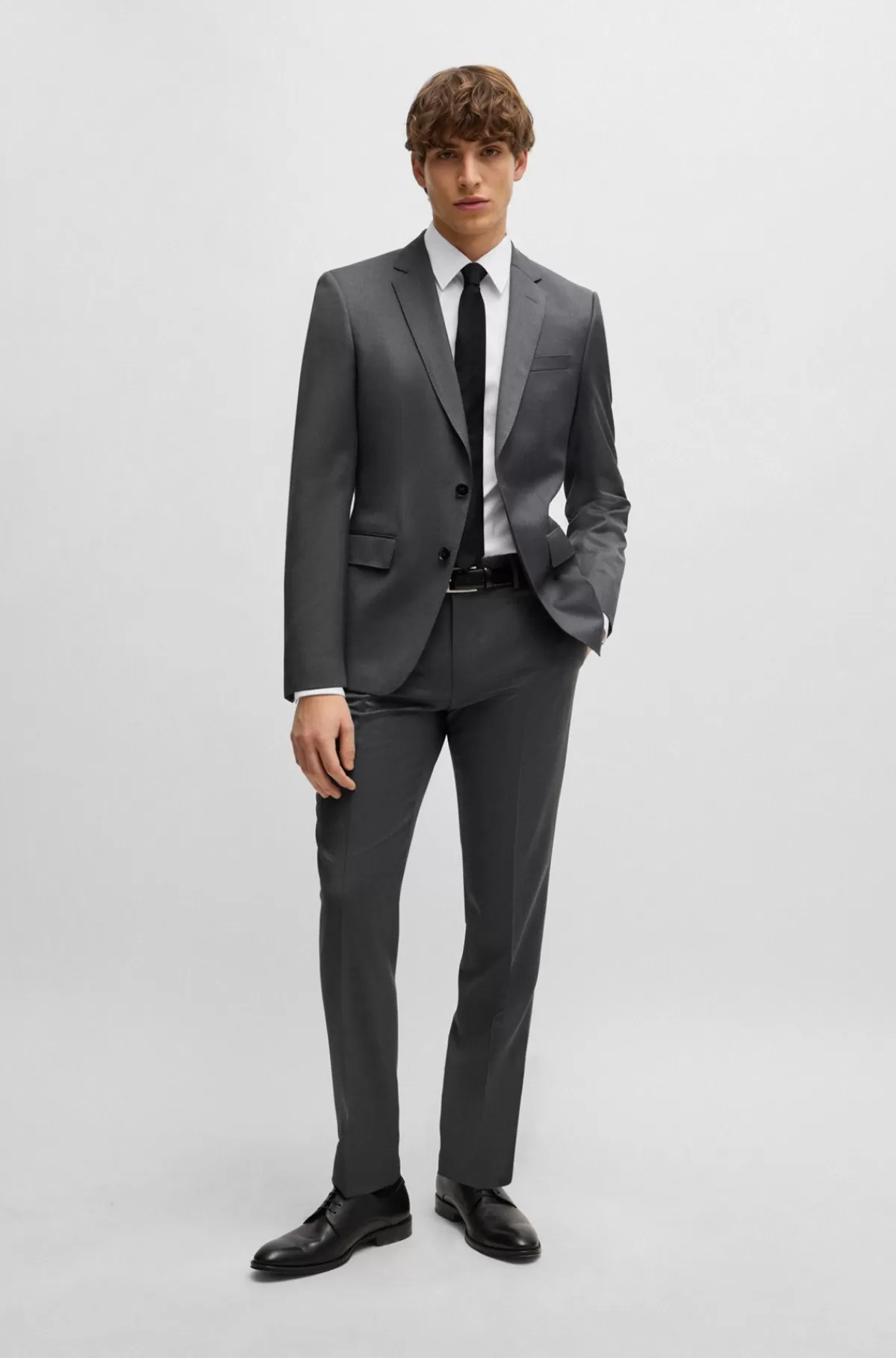 HUGO BOSS Bukser Med Slim Fit I Serge Af Ny Uld Mørkegrå Cheap