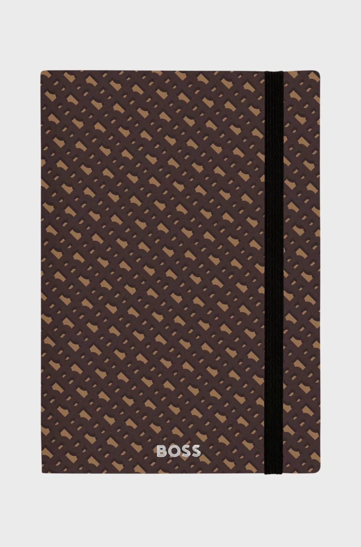 HUGO BOSS Camelfarvet A5-notesbog Med Monogrammønster Mørkebrun Flash Sale