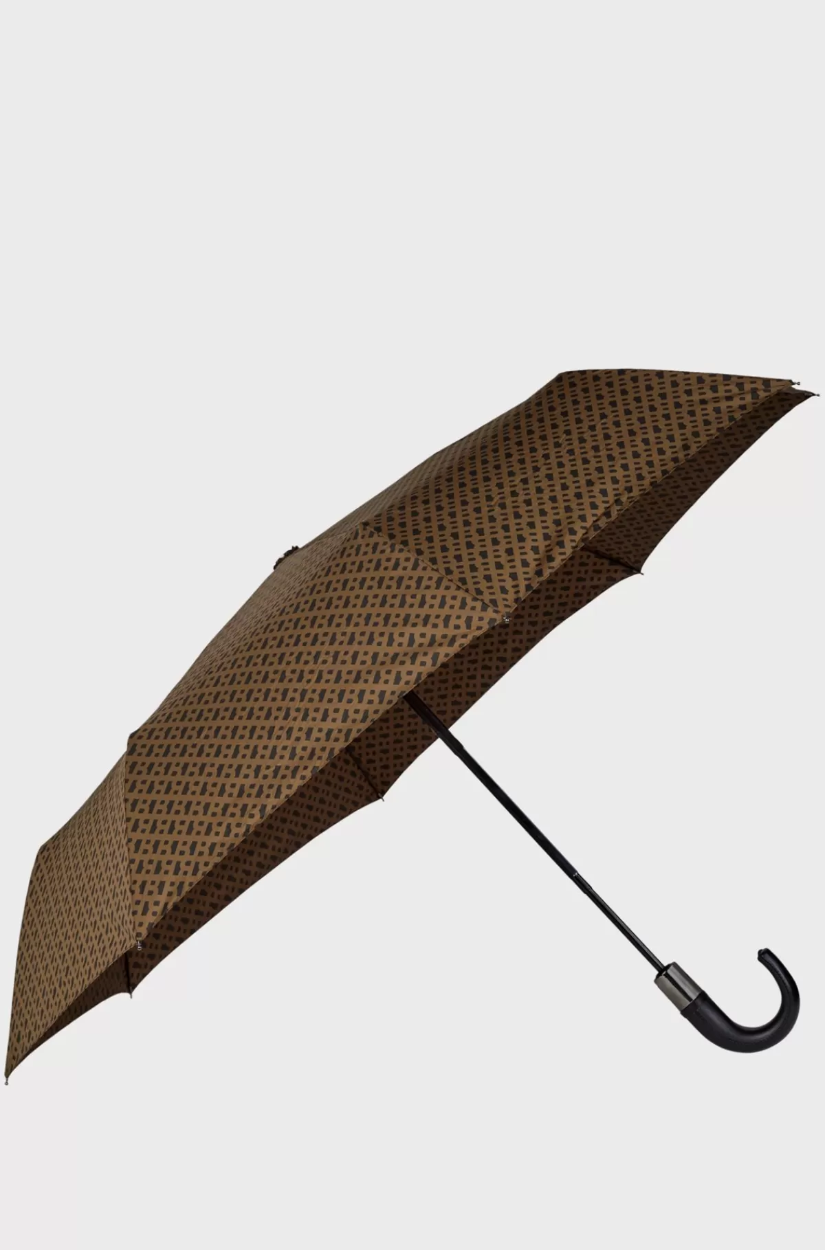 HUGO BOSS Camelfarvet Paraply Med Monogrammønster Og Logostrop Mørkebrun Fashion