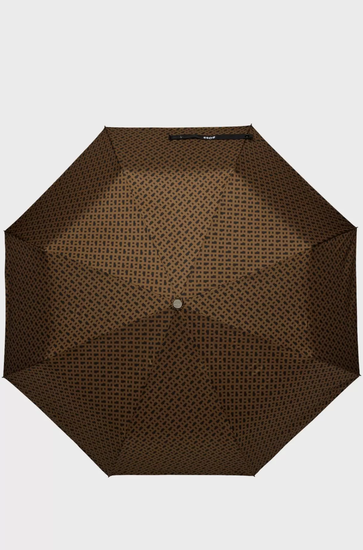 HUGO BOSS Camelfarvet Paraply Med Monogrammønster Og Logostrop Mørkebrun Fashion