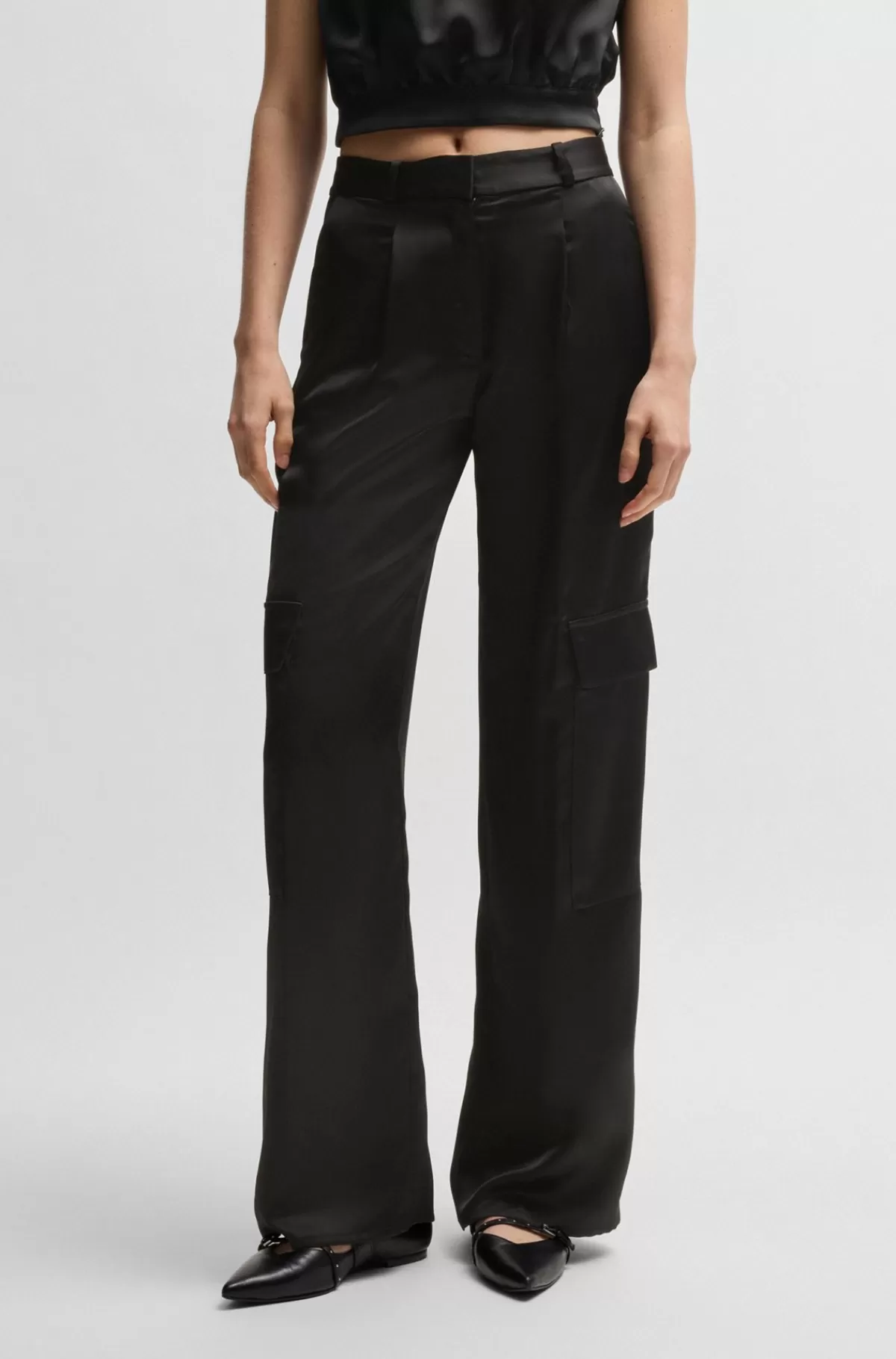 HUGO BOSS Cargobukser Med Relaxed Fit I Satin Sort Fashion