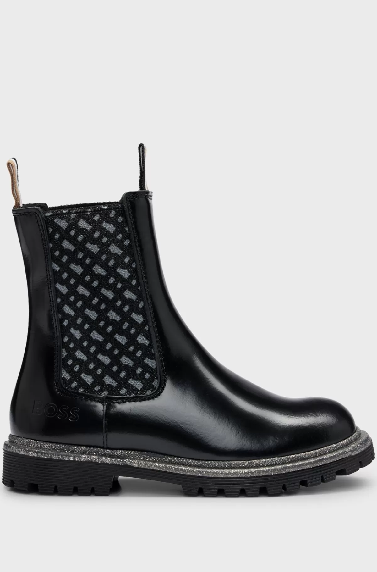HUGO BOSS Chelsea-støvler Til Børn I Patentlæder Med Monogrampaneler Sort Clearance