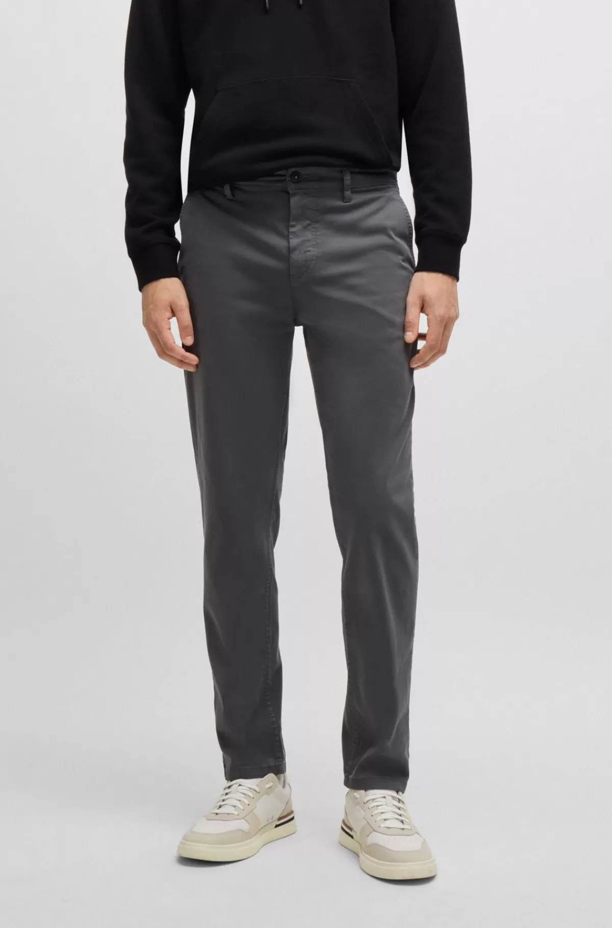 HUGO BOSS Chinos Med Tapered Fit I Bomuldssatin Med Stræk Mørkegrå Fashion