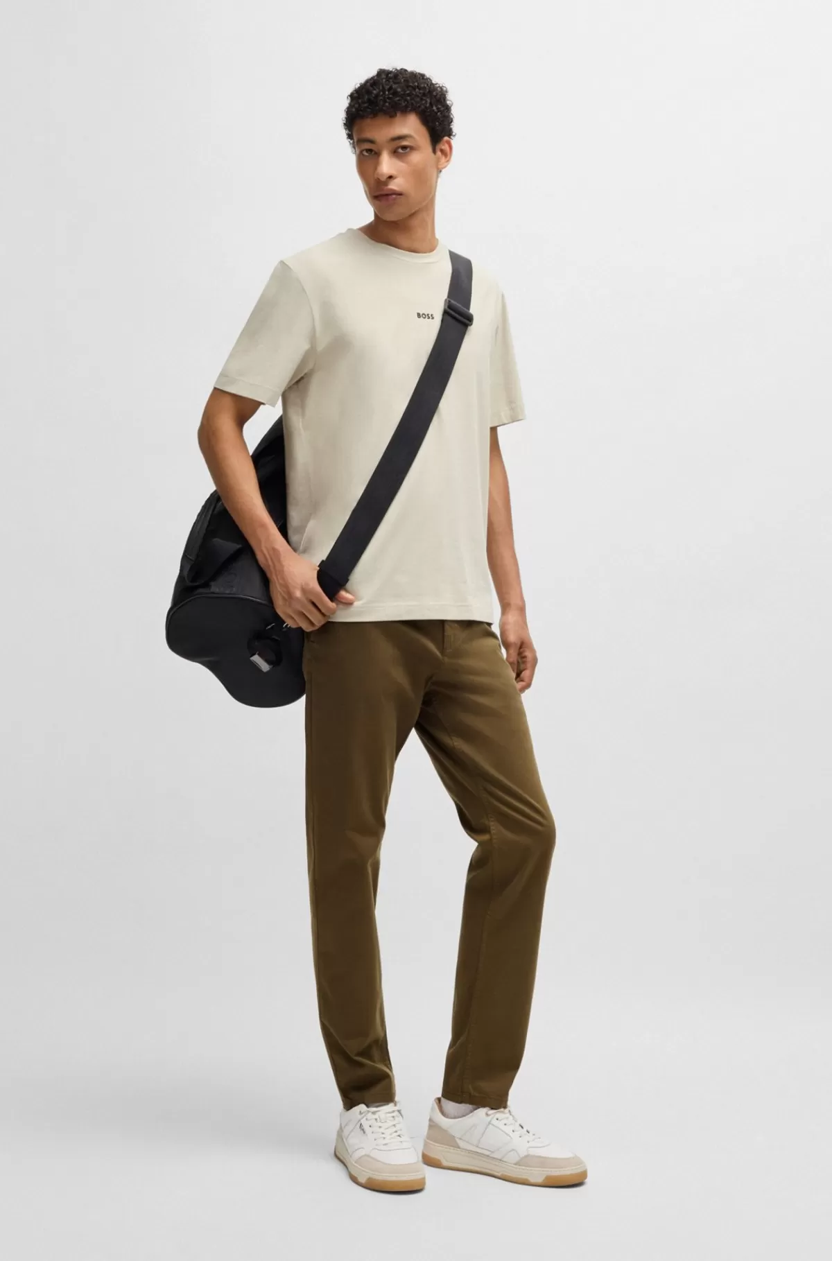HUGO BOSS Chinos Med Tapered Fit I Bomuldssatin Med Stræk Mørkebrun Discount