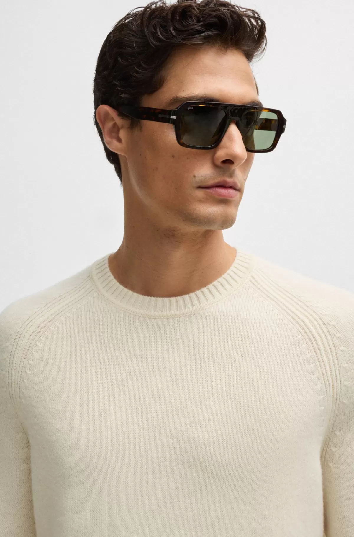 HUGO BOSS Crew Neck Sweater I Ren Kashmir Naturlig Flash Sale