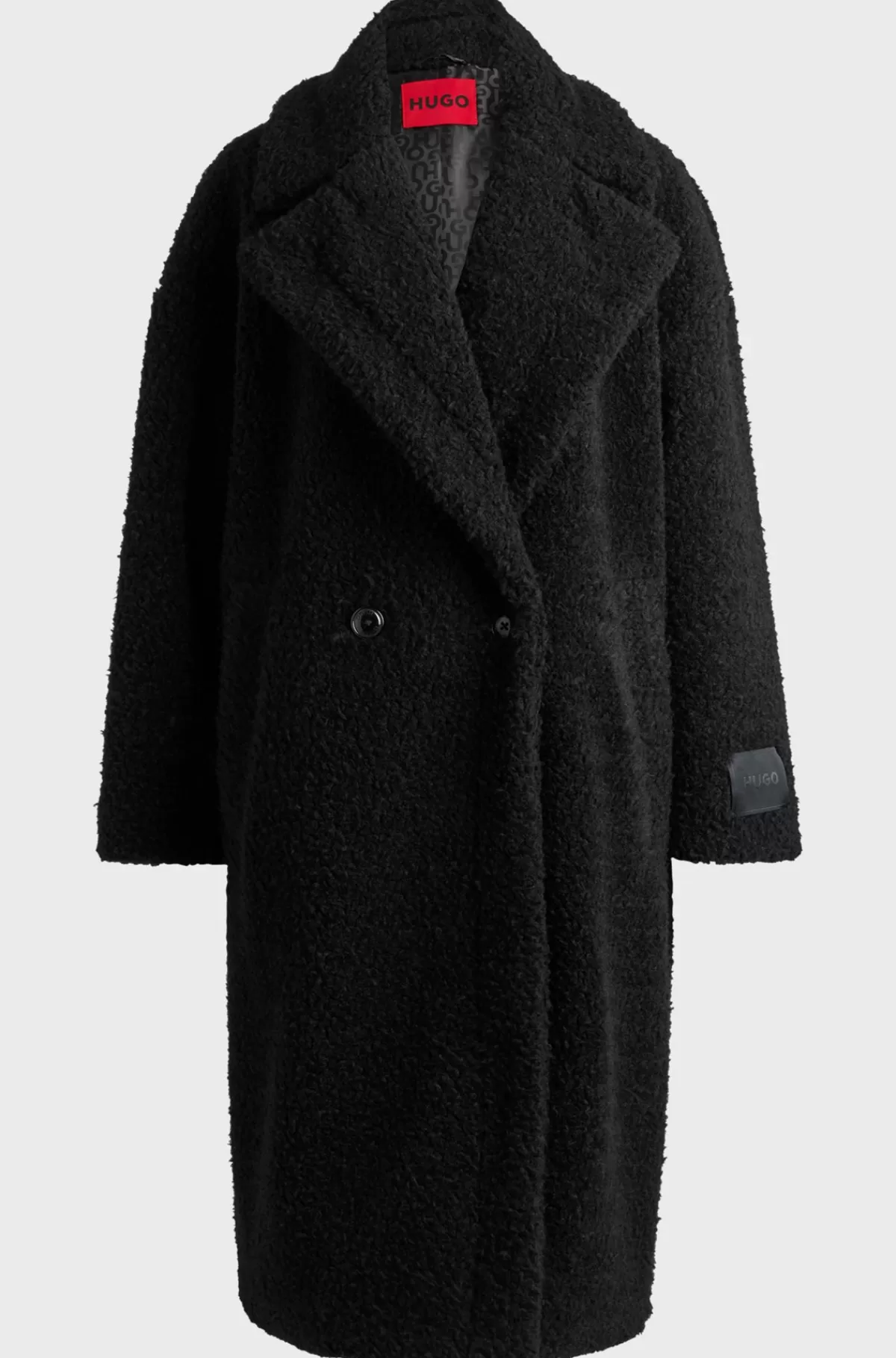 HUGO BOSS Dobbeltradet Frakke Med Oversize Fit I Imiteret Pels Sort Online