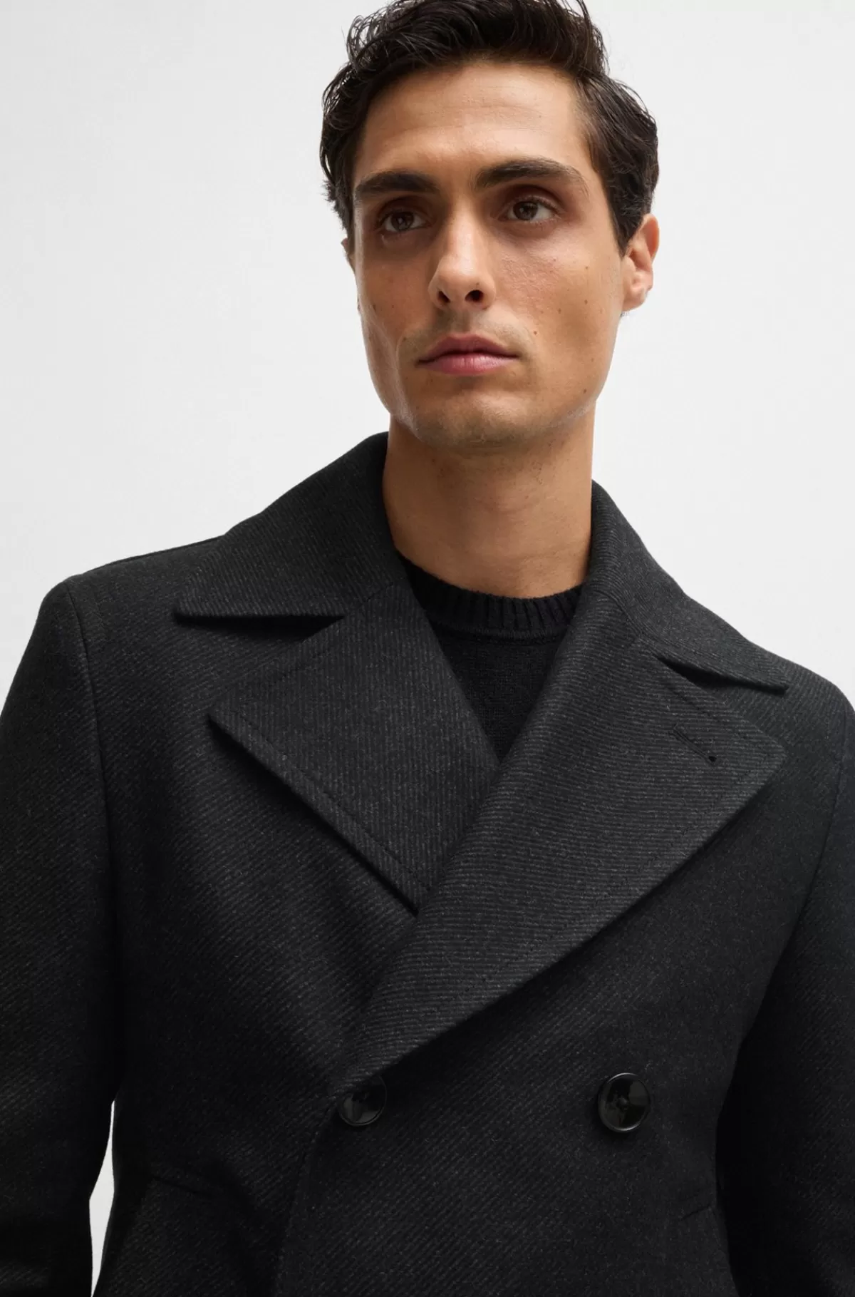 HUGO BOSS Dobbeltradet Slim Fit Frakke I Uldblanding Mørkegrå Discount
