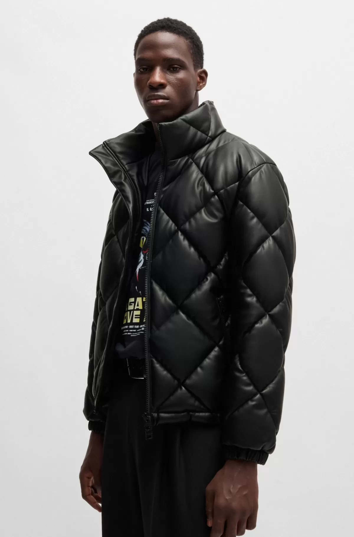 HUGO BOSS Dynejakke I Imiteret Læder Med Stablet Logo Sort Outlet
