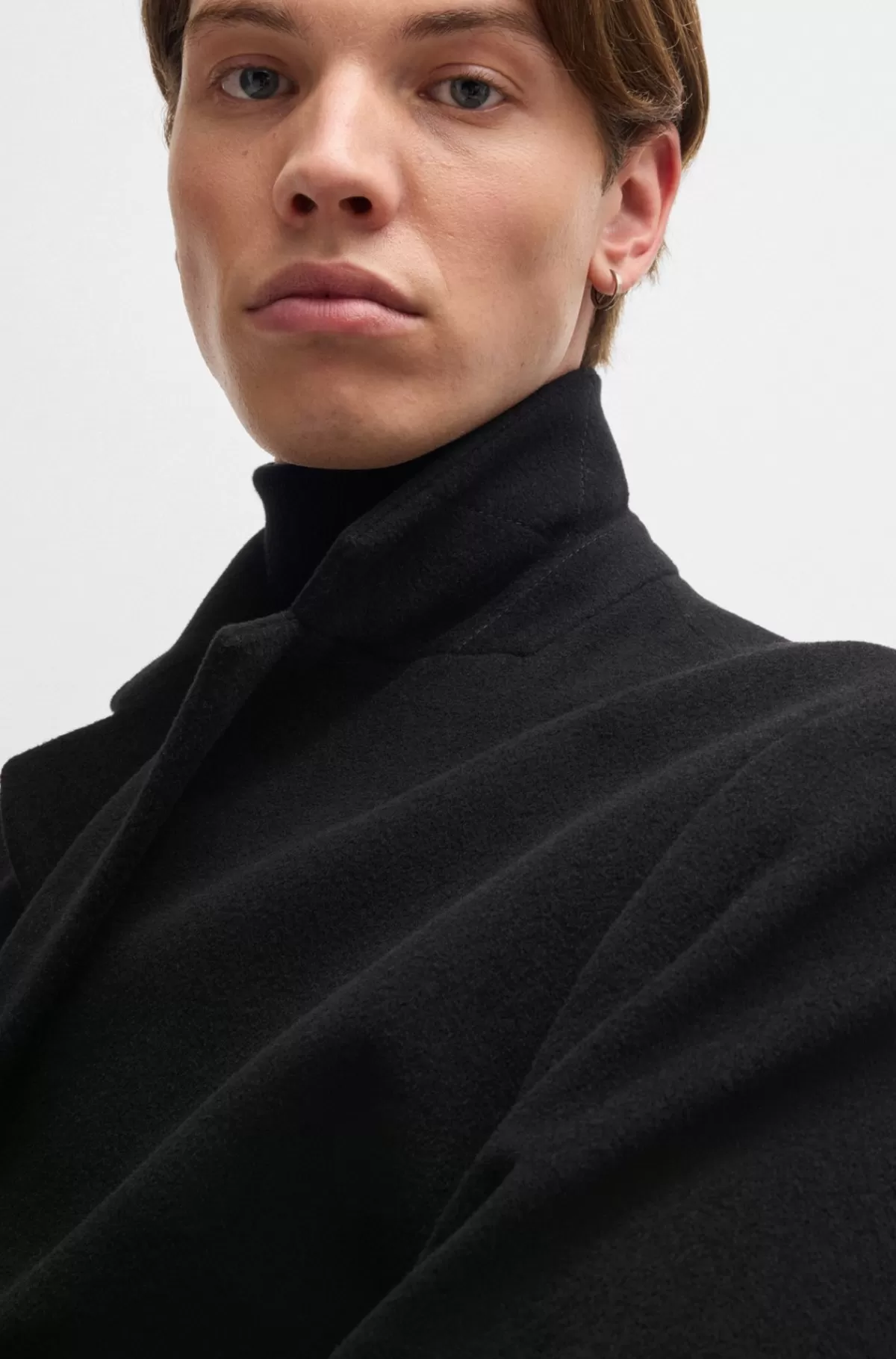 HUGO BOSS Enkeltradet Frakke Med Regular Fit Og I En Uldblanding Sort Clearance