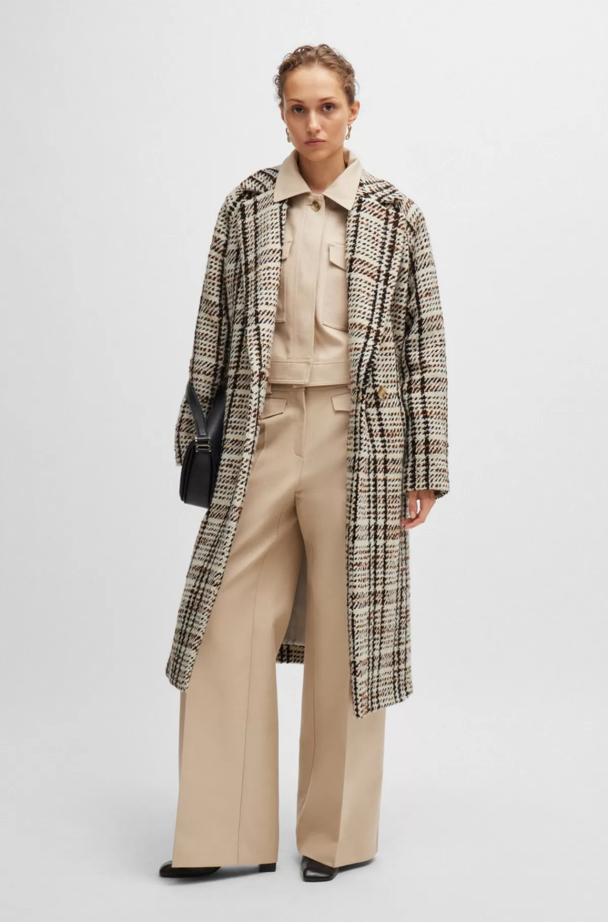 HUGO BOSS Frakke Med Oversize Fit I Ternet Stof Med Uld Beige mønstret Fashion