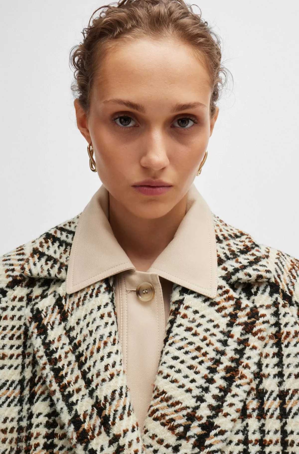 HUGO BOSS Frakke Med Oversize Fit I Ternet Stof Med Uld Beige mønstret Fashion