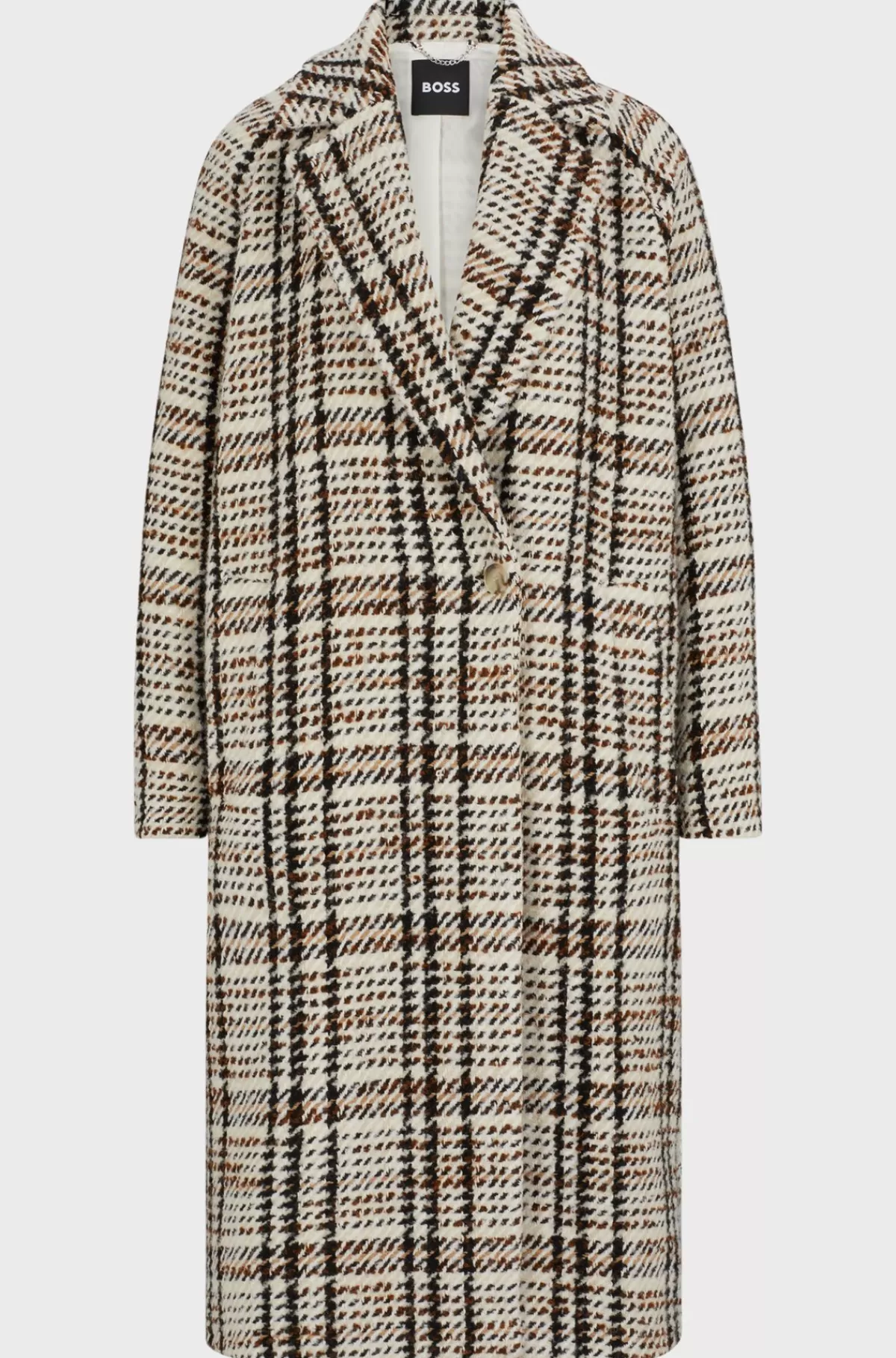 HUGO BOSS Frakke Med Oversize Fit I Ternet Stof Med Uld Beige mønstret Fashion