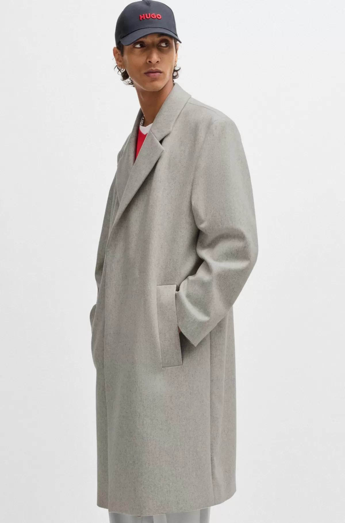 HUGO BOSS Frakke Med Relaxed Fit I Meleret Uldblanding Naturlig Online