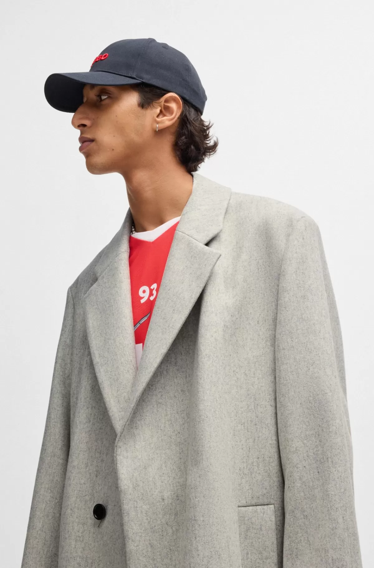 HUGO BOSS Frakke Med Relaxed Fit I Meleret Uldblanding Naturlig Online