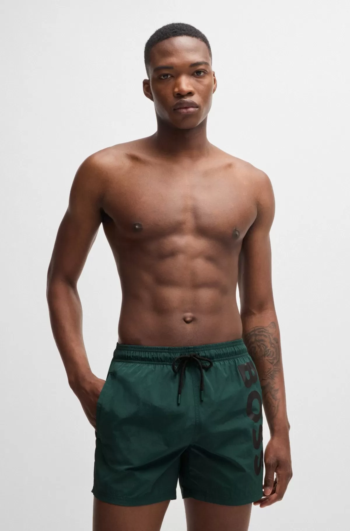 HUGO BOSS Fuldt Forede Badeshorts Med Logoprint Mørkegrøn Outlet