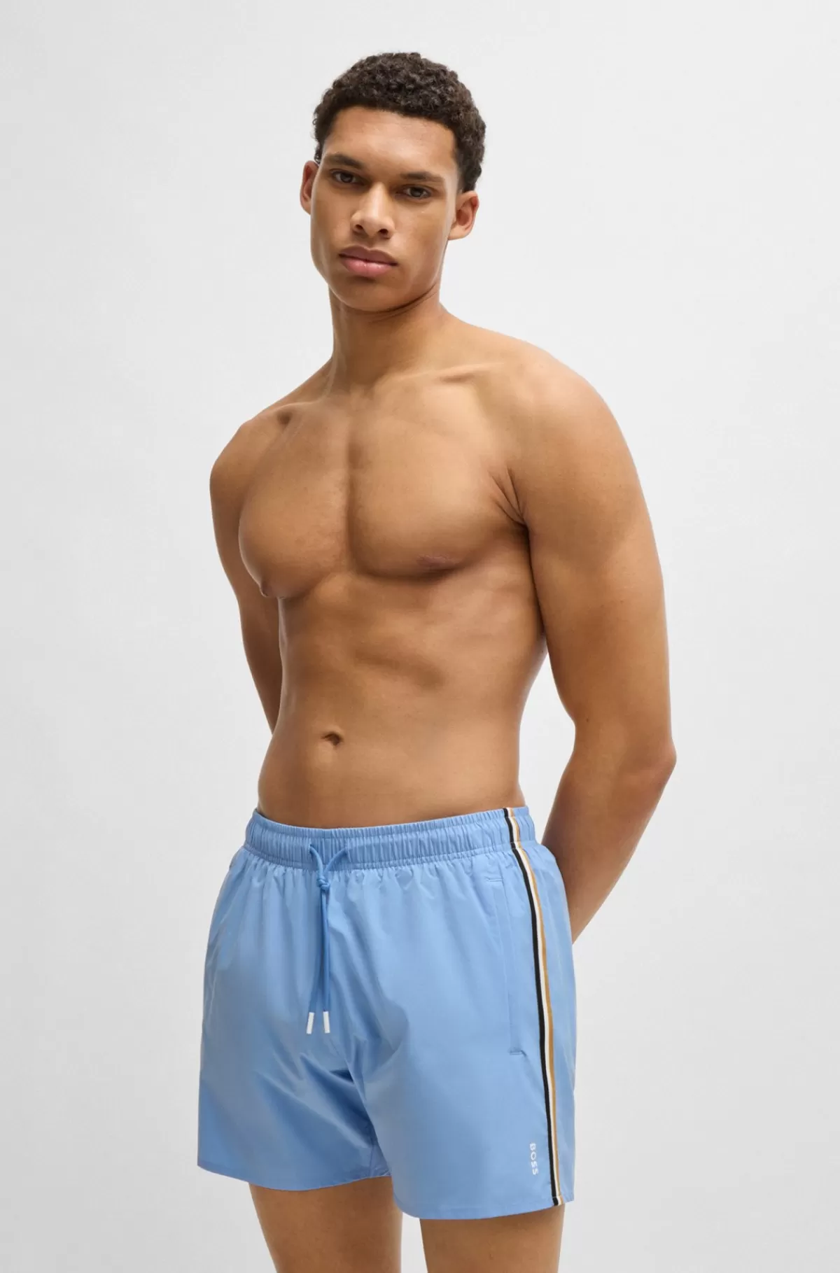 HUGO BOSS Fuldt Forede Badeshorts Med Signaturstribe Blå New