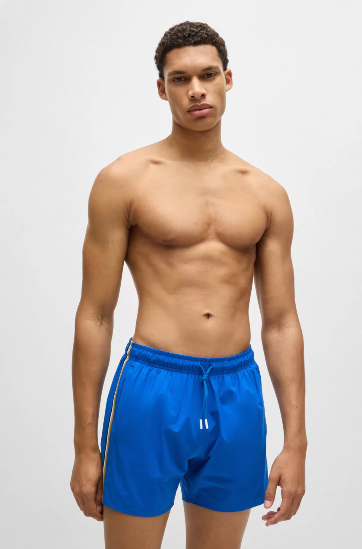HUGO BOSS Fuldt Forede Badeshorts Med Signaturstribe Blå Outlet