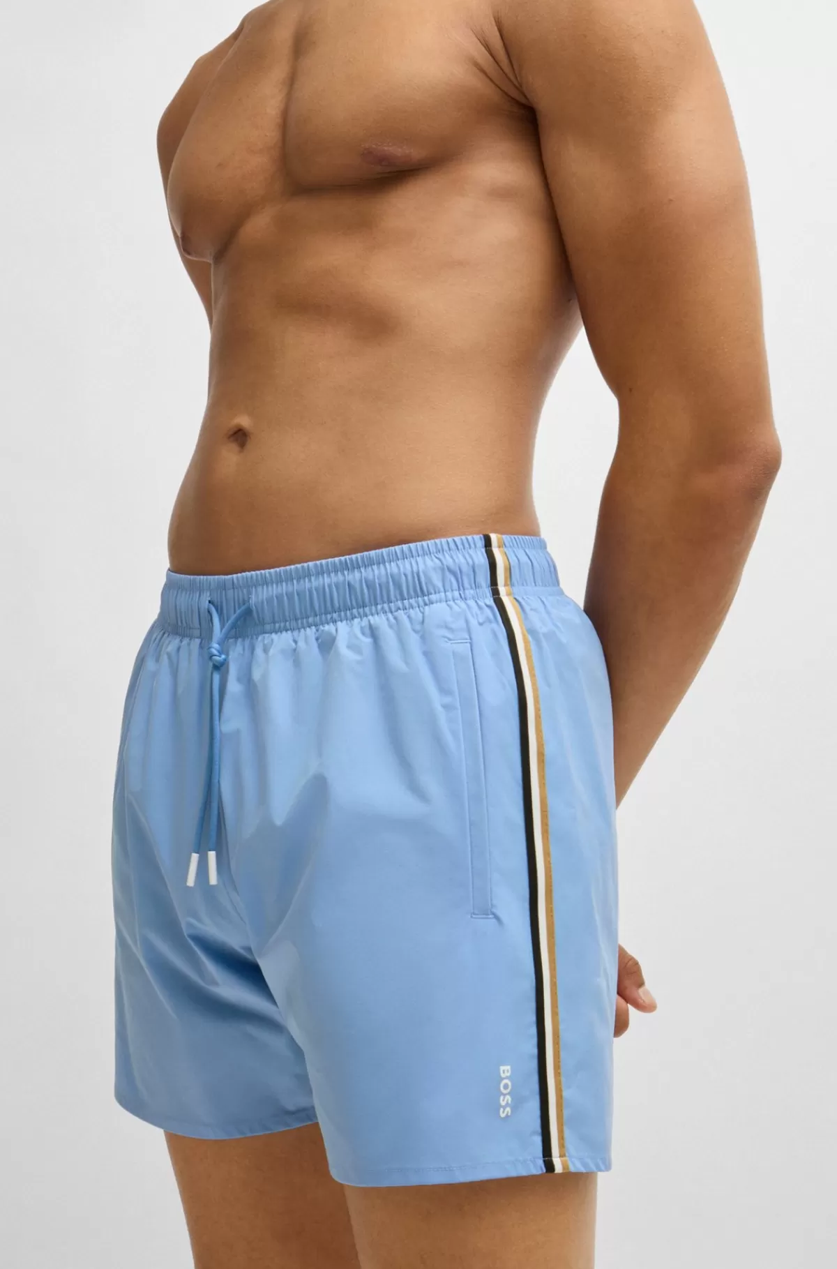 HUGO BOSS Fuldt Forede Badeshorts Med Signaturstribe Blå New