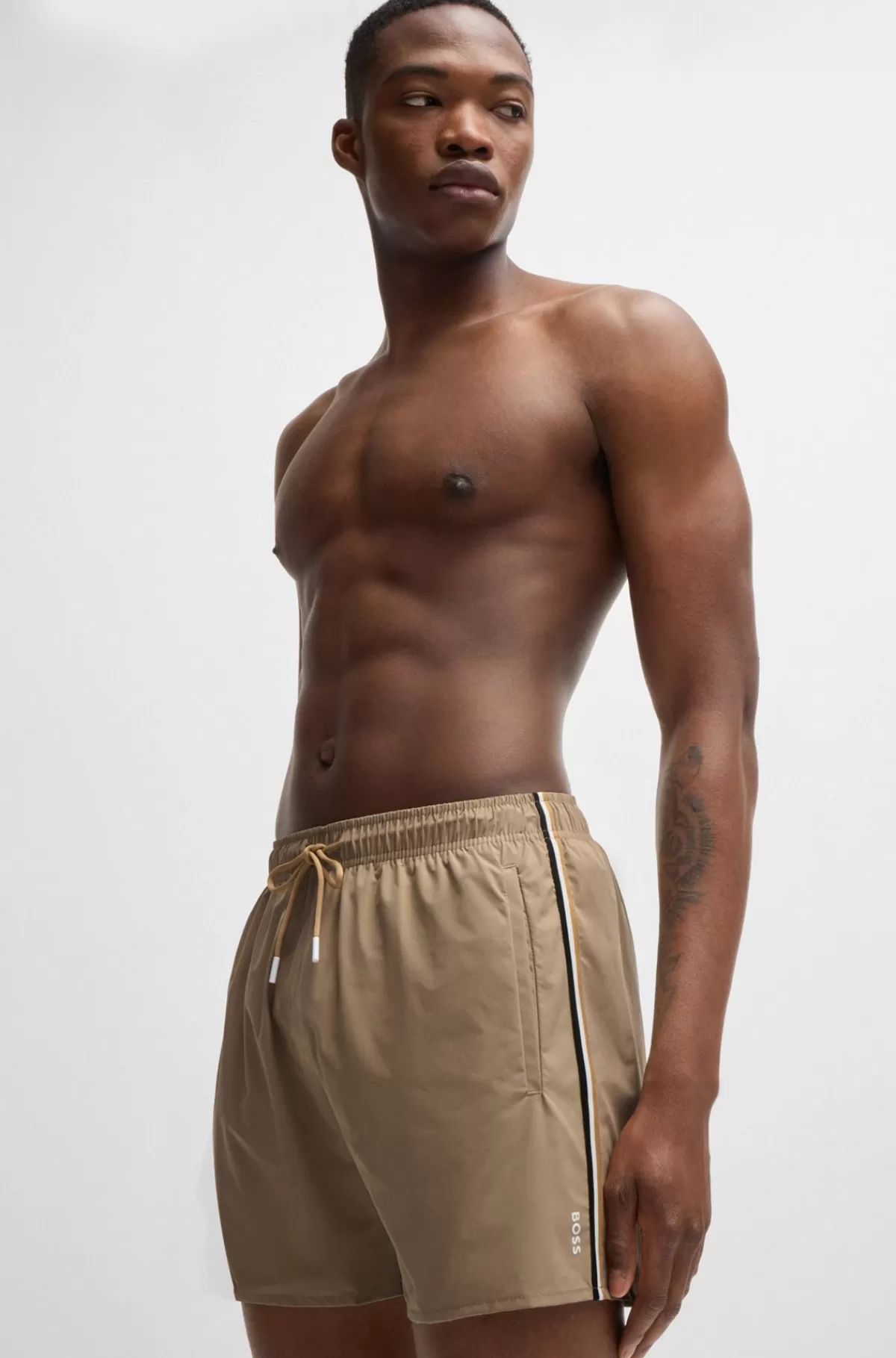 HUGO BOSS Fuldt Forede Badeshorts Med Signaturstribe Beige Fashion