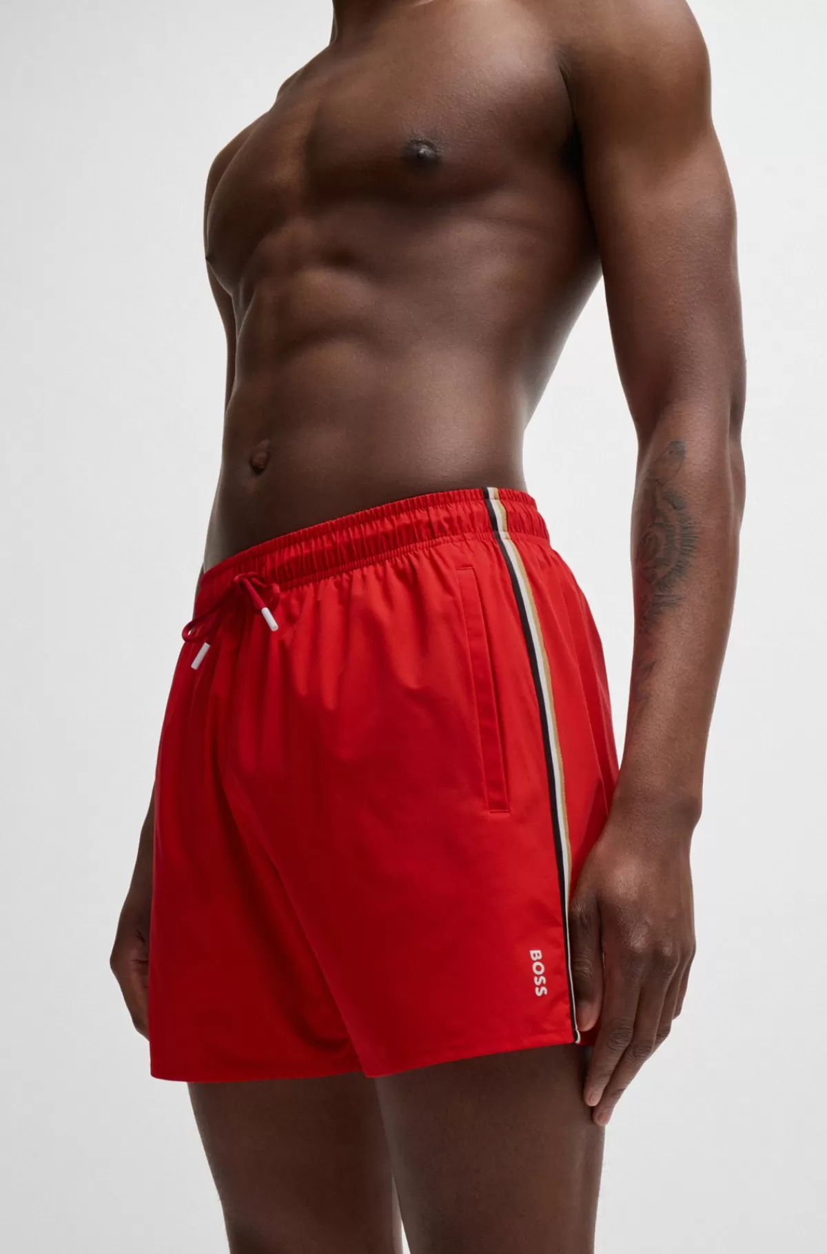 HUGO BOSS Fuldt Forede Badeshorts Med Signaturstribe Rød Fashion