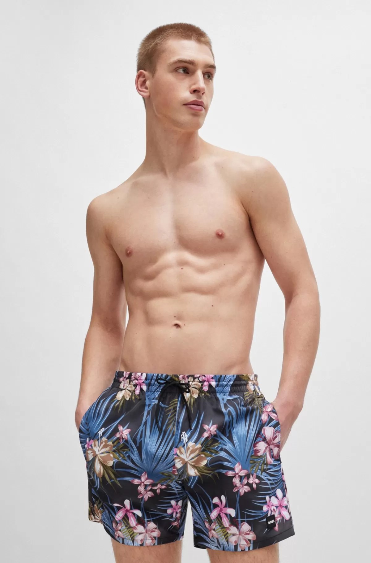 HUGO BOSS Fuldt Forede Badeshorts Med Sæsonens Print Sort Cheap
