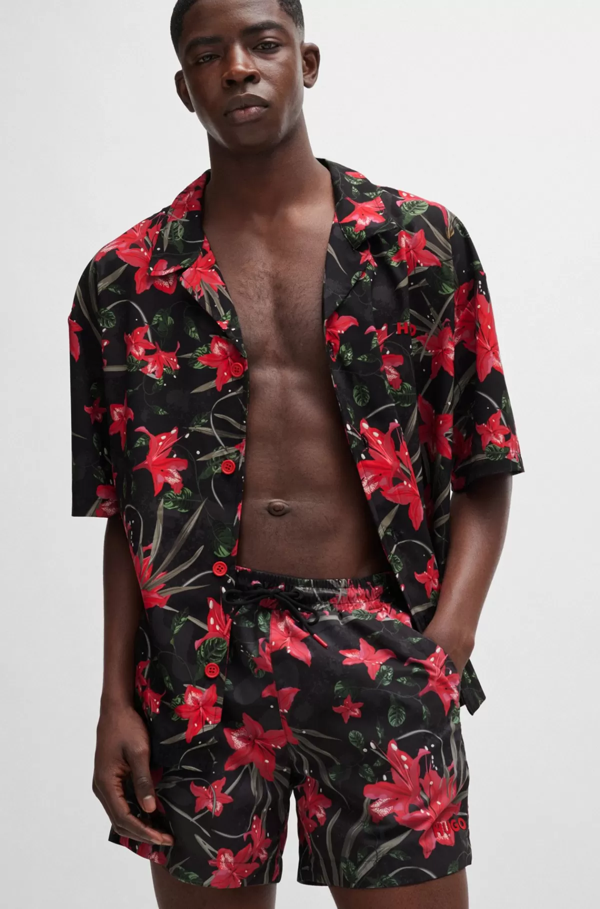 HUGO BOSS Fuldt Forede Badeshorts Med Sæsonens Print Sort Store