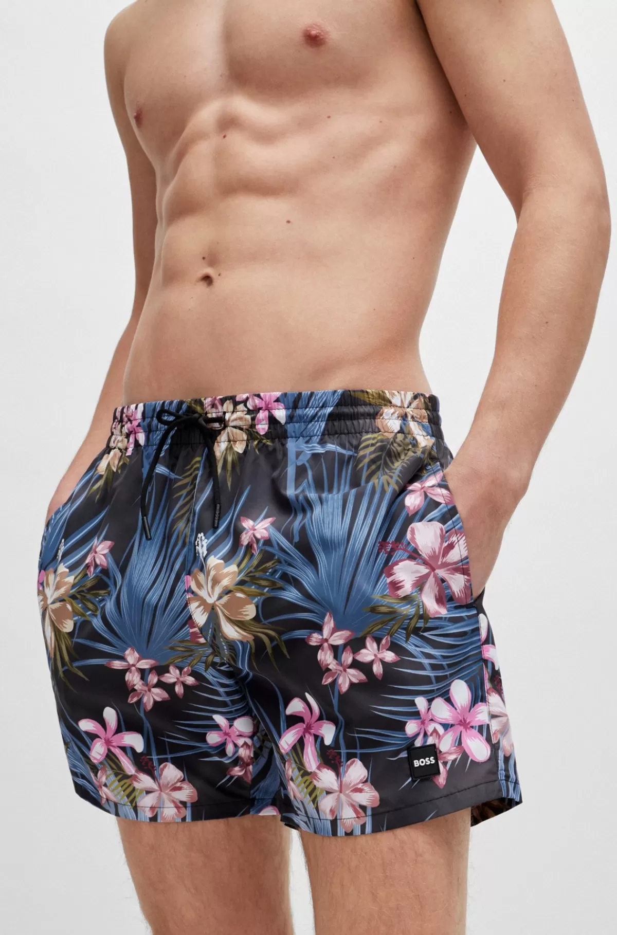 HUGO BOSS Fuldt Forede Badeshorts Med Sæsonens Print Sort Cheap