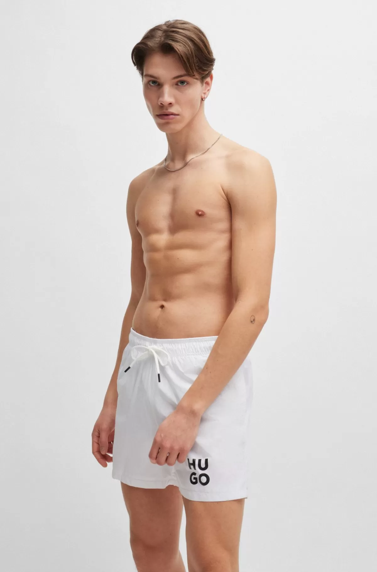 HUGO BOSS Fuldt Forede Badeshorts Med Stablet Logo Hvid Flash Sale
