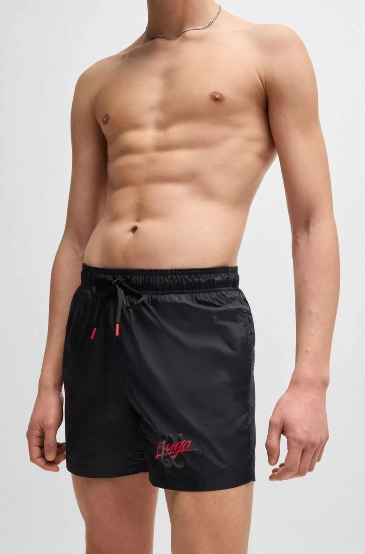 HUGO BOSS Fuldt Forede Badeshorts Med Stablet Logo Sort Cheap