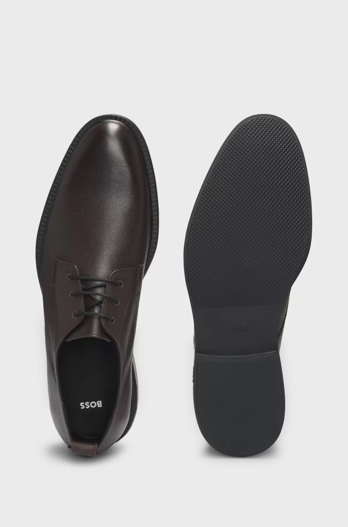 HUGO BOSS GORE-TEX Derby-sko I Printet Læder Med Snørehuller Af Metal Mørkebrun Clearance